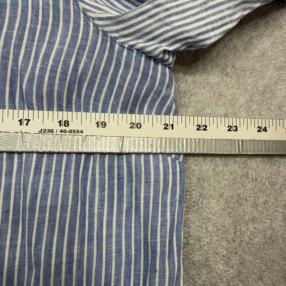 J Jill Love Linen Essential Shirt Womens Petite Large Blue Stripe Long Sleeve - Picture 9 of 16